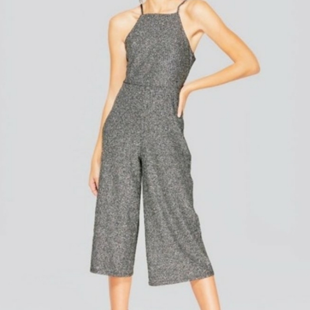 Wild Fable Black Shimmer Wide Leg Croped Jumpsuit